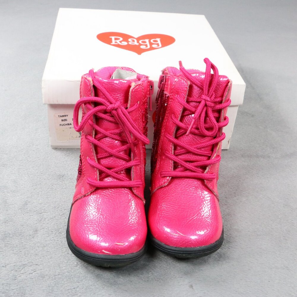Girls Ragg Pink Sequin Combat Boots Toddler Size 6 Side Zip Lace Up